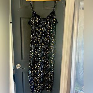 Divided Black Jumpsuit with Yellow and Pink Floral Pattern